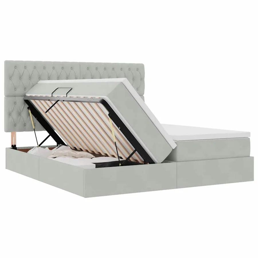 Lit de Rangement avec stockage Gris clair 180 x 200 cm Velours - 7