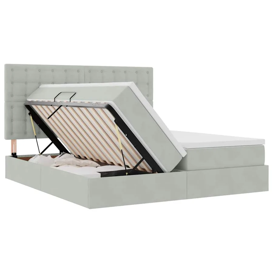 Lit de Rangement avec stockage Gris clair 180 x 200 cm Velours - 7