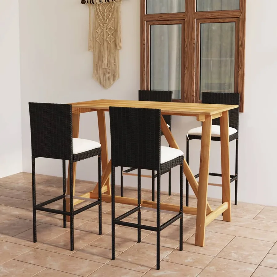 Ensemble de bar de jardin avec coussins 5 pcs Noir