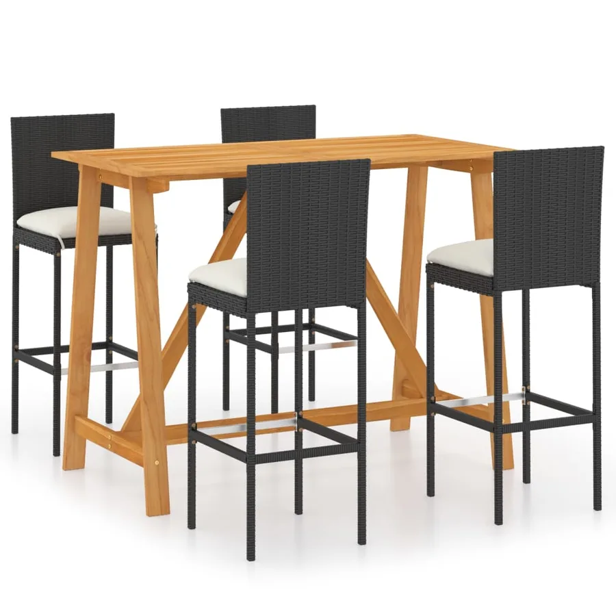 Ensemble de bar de jardin avec coussins 5 pcs Noir - 2