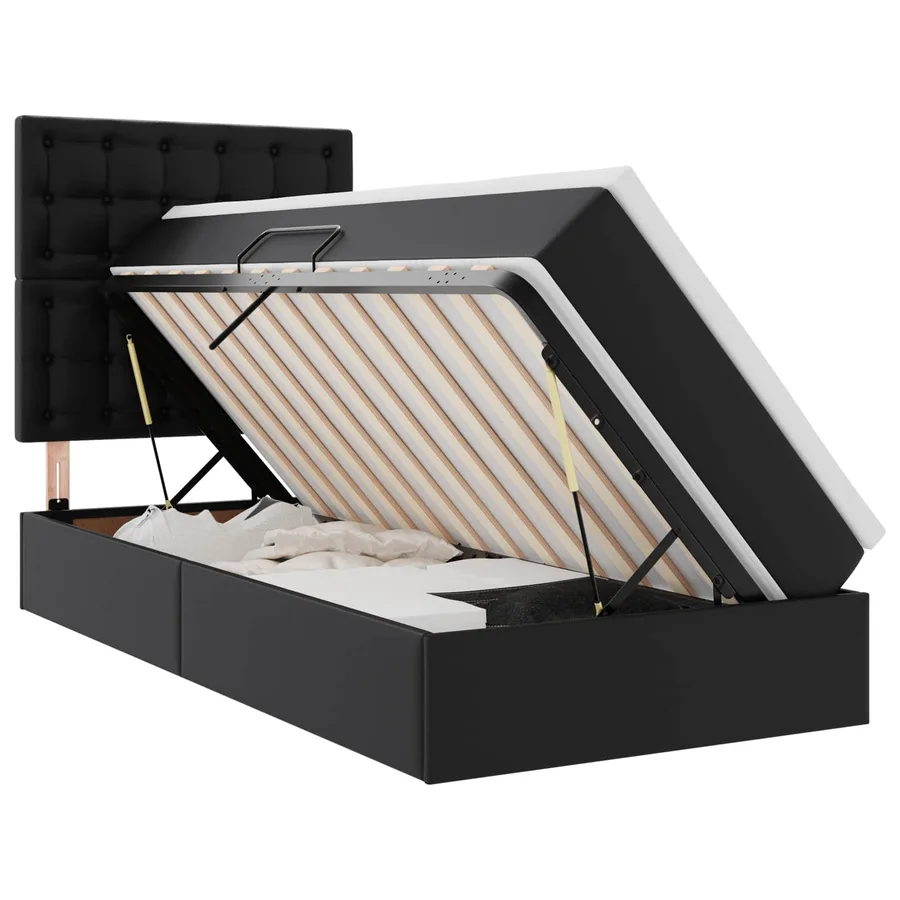 Lit avec rangement et LED Noir 90 x 190 cm Simili cuir - 2