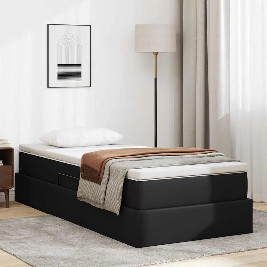 Lit avec rangement et matelas Noir 90 x 190 cm Simili cuir