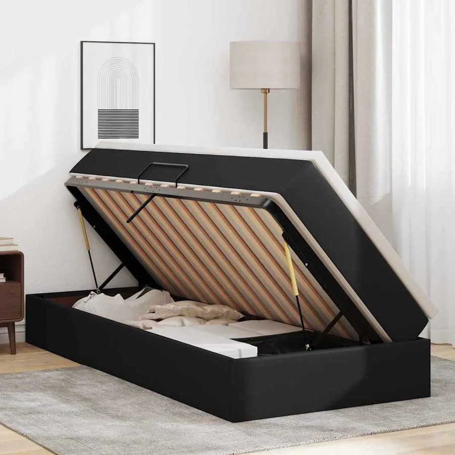 Lit avec rangement et matelas Noir 90 x 190 cm Simili cuir - 4