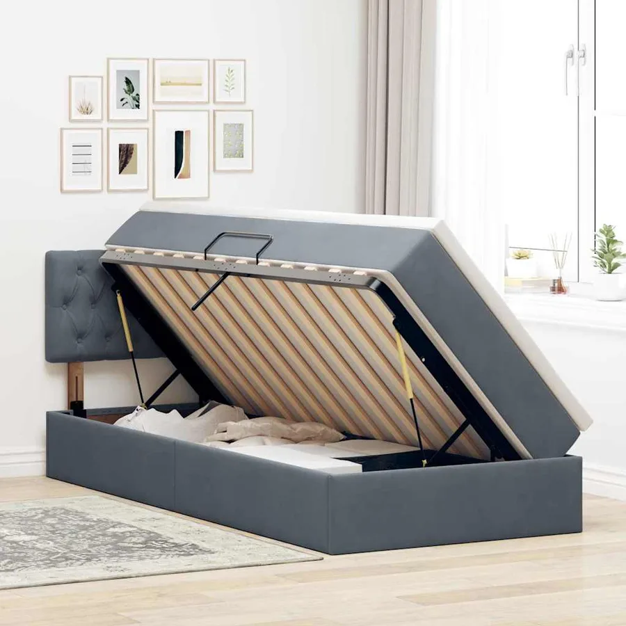 Lit de rangement LED avec matelas Gris foncé 90 x 190 cm - 4