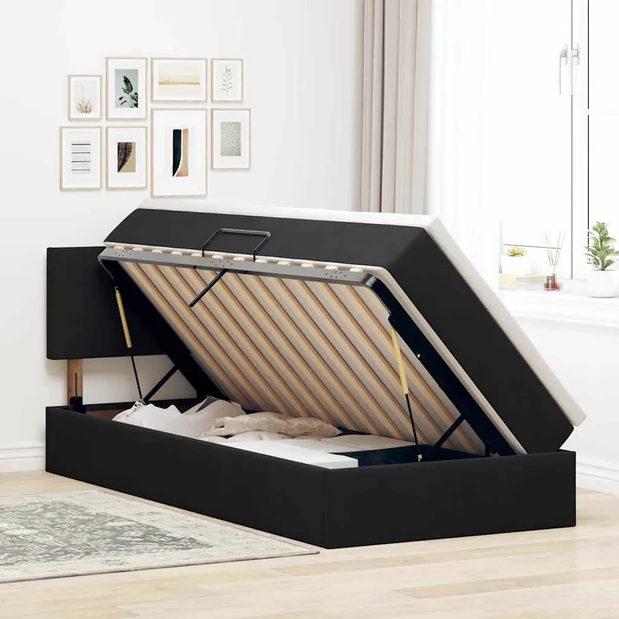 Lit de Rangement avec matelas Noir 90 x 200 cm Velours - 4