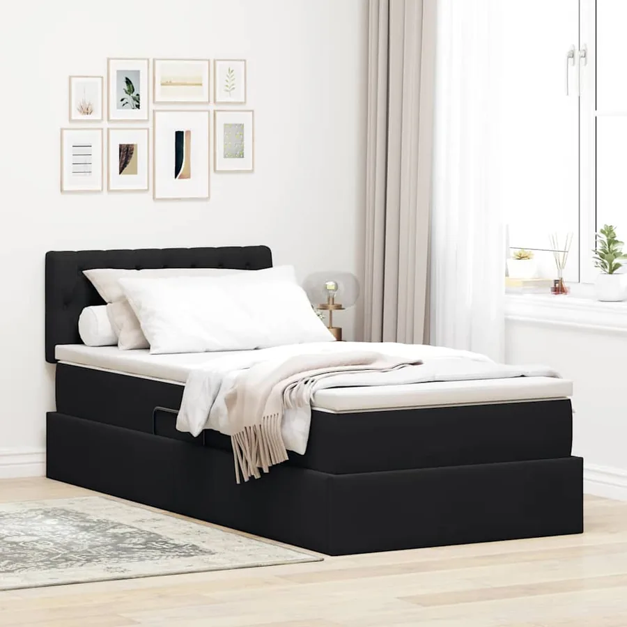 Lit de rangement LED avec matelas Noir 90 x 200 cm Velours