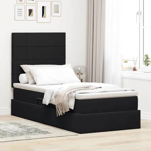 Lit de rangement LED avec matelas Noir 90 x 200 cm Velours