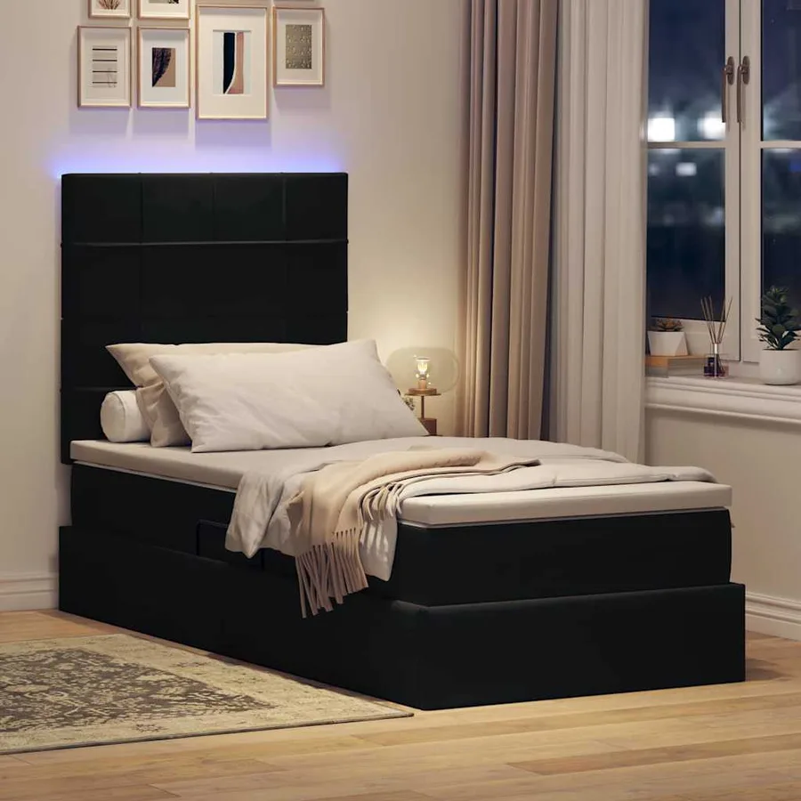 Lit de rangement LED avec matelas Noir 90 x 200 cm Velours - 5