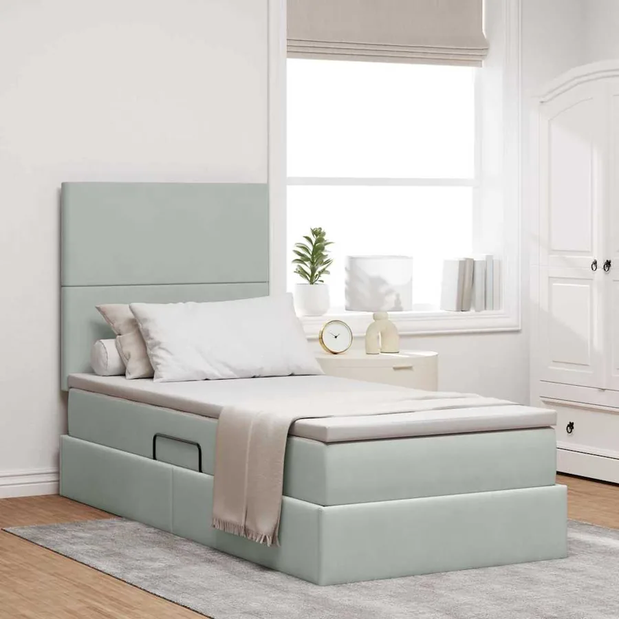 Lit de rangement LED avec matelas Gris clair 90 x 200 cm