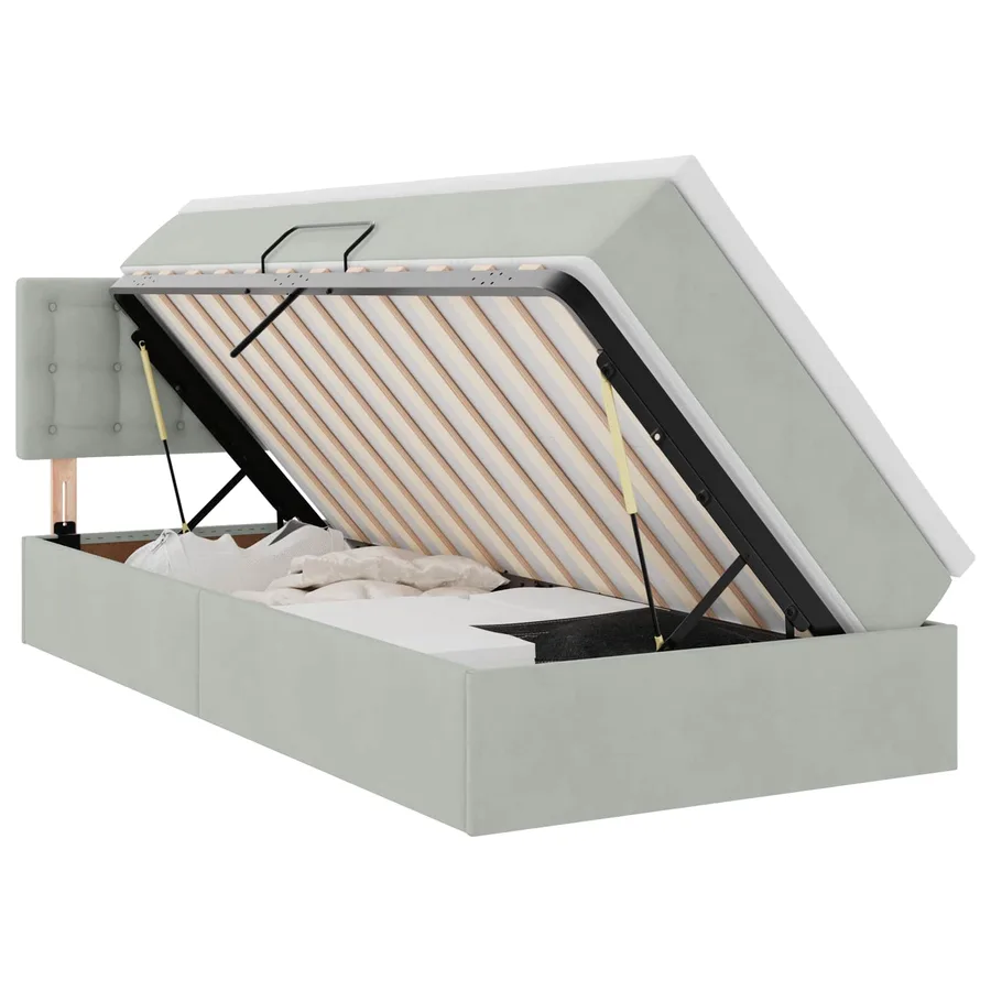 Lit de Rangement avec matelas Gris clair 90 x 200 cm Velours - 2
