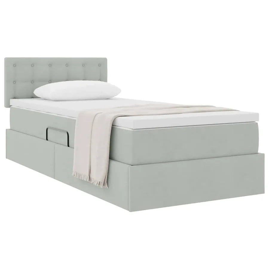 Lit de Rangement avec matelas Gris clair 90 x 200 cm Velours - 3