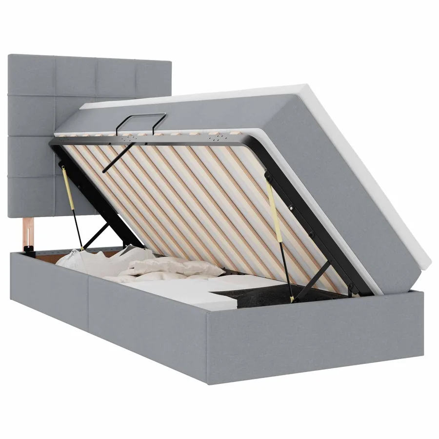 Lit de rangement LED avec matelas Gris clair 90 x 190 cm Tissu - 2