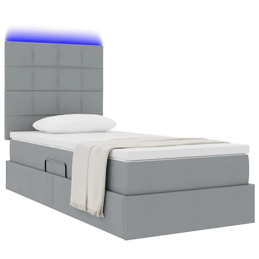 Lit de rangement LED avec matelas Gris clair 90 x 190 cm Tissu - 3