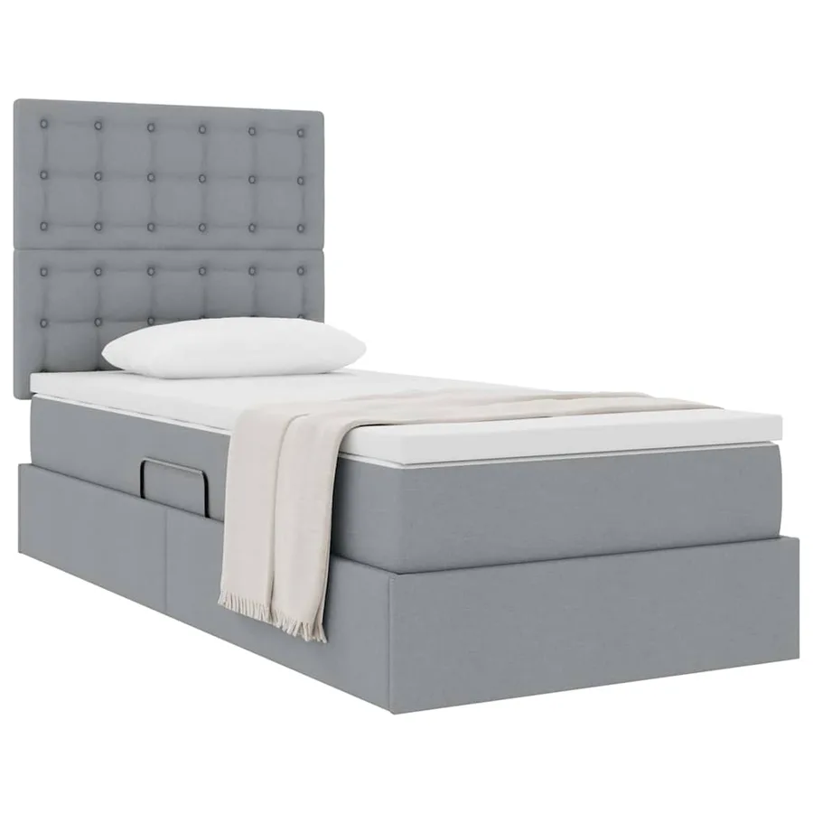 Lit avec rangement et matelas Gris clair 90 x 190 cm tissu - 3
