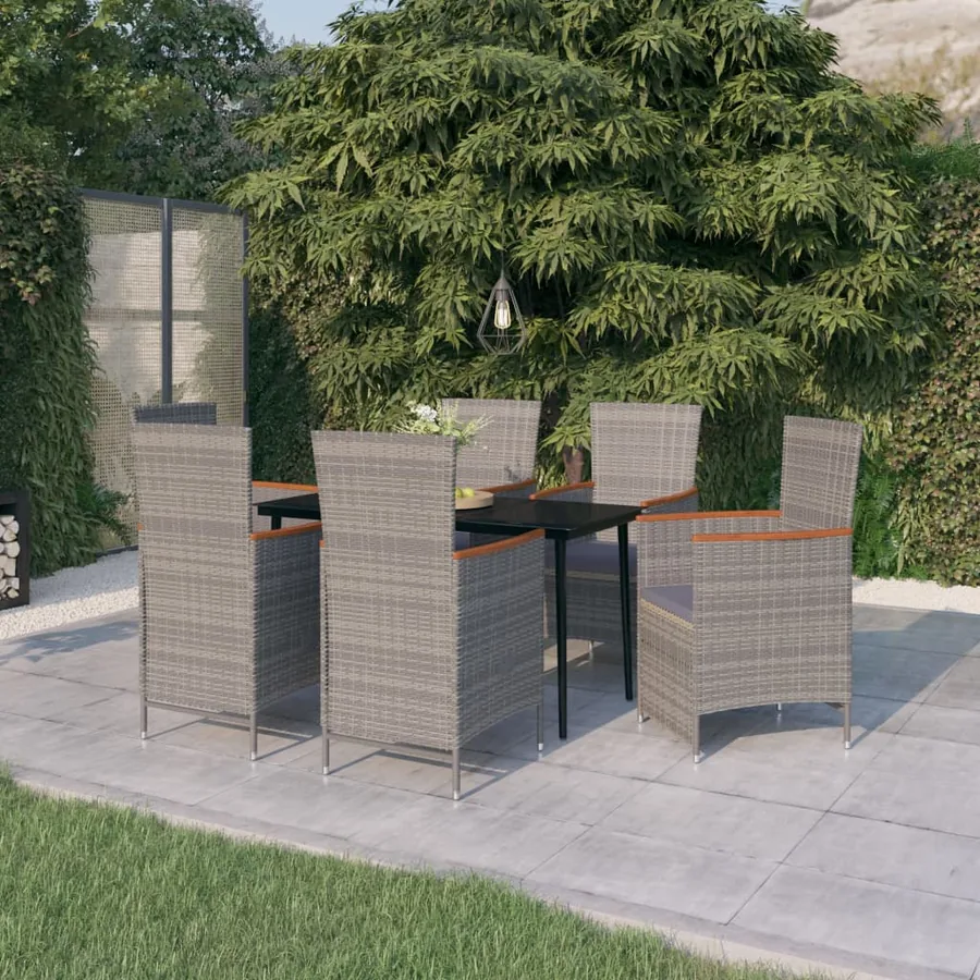 Ensemble à manger de jardin avec coussins 7 pcs Gris