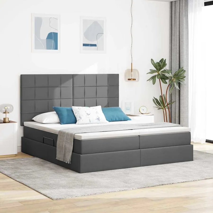 Lit de Rangement avec tête de lit Gris foncé 180 x 200 cm Tissu