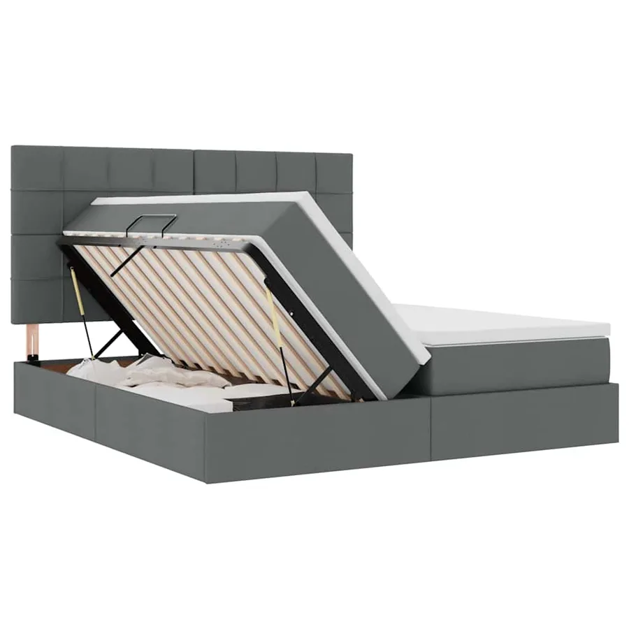 Lit de Rangement avec tête de lit Gris foncé 180 x 200 cm Tissu - 7