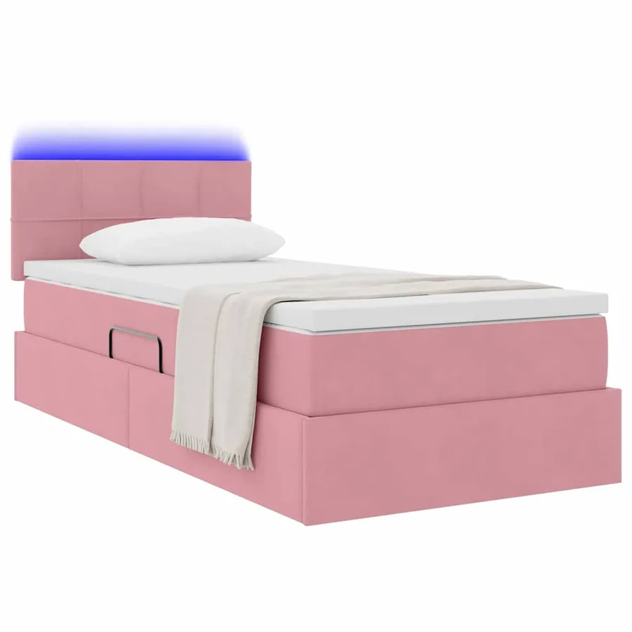 Lit de rangement LED avec matelas Rose 90 x 190 cm Velours - 3