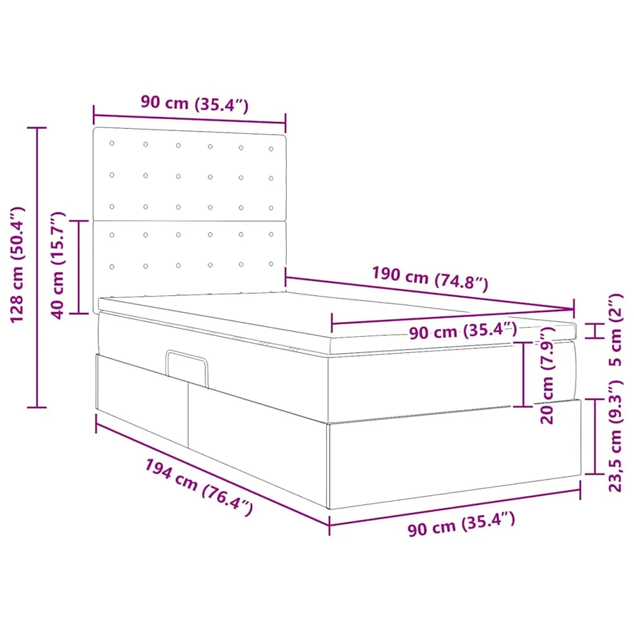 Lit avec rangement et LED Gris 90 x 190 cm Simili cuir - 17