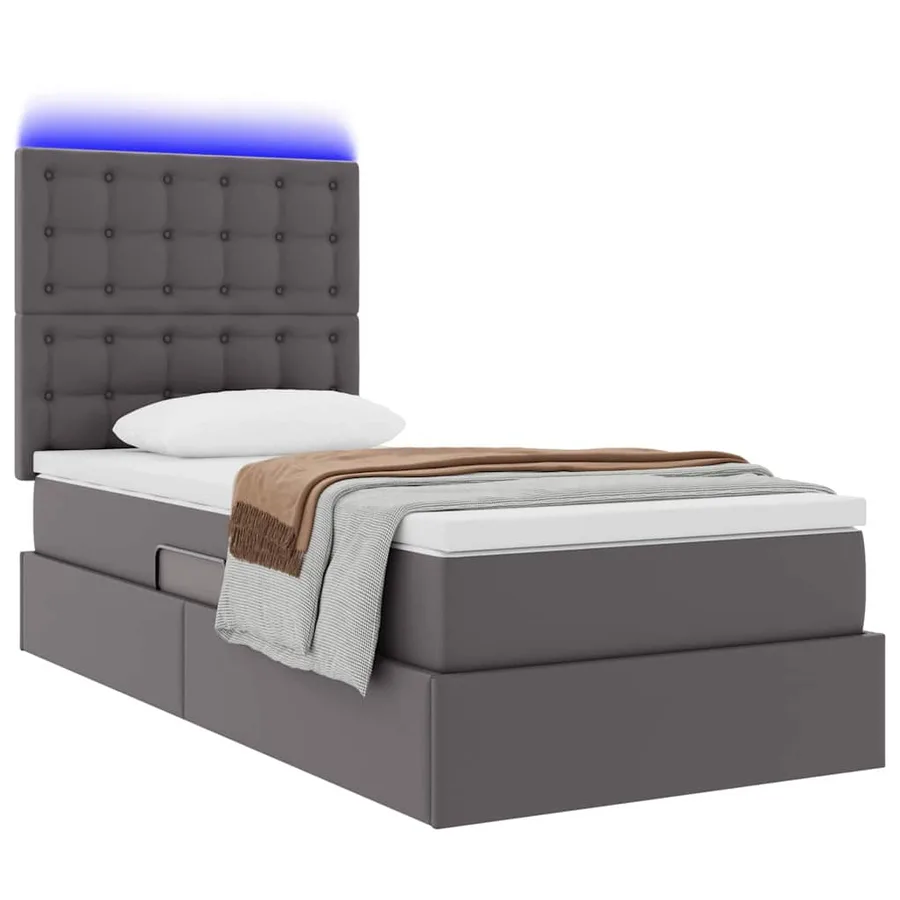 Lit avec rangement et LED Gris 90 x 190 cm Simili cuir - 3