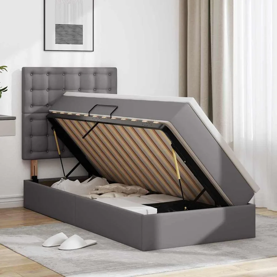 Lit avec rangement et LED Gris 90 x 190 cm Simili cuir - 4