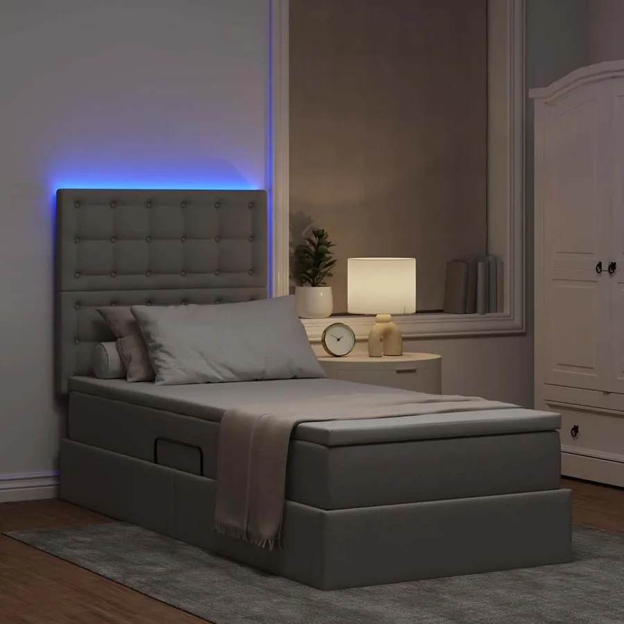 Lit de rangement LED avec matelas Taupe 90 x 190 cm Tissu - 5