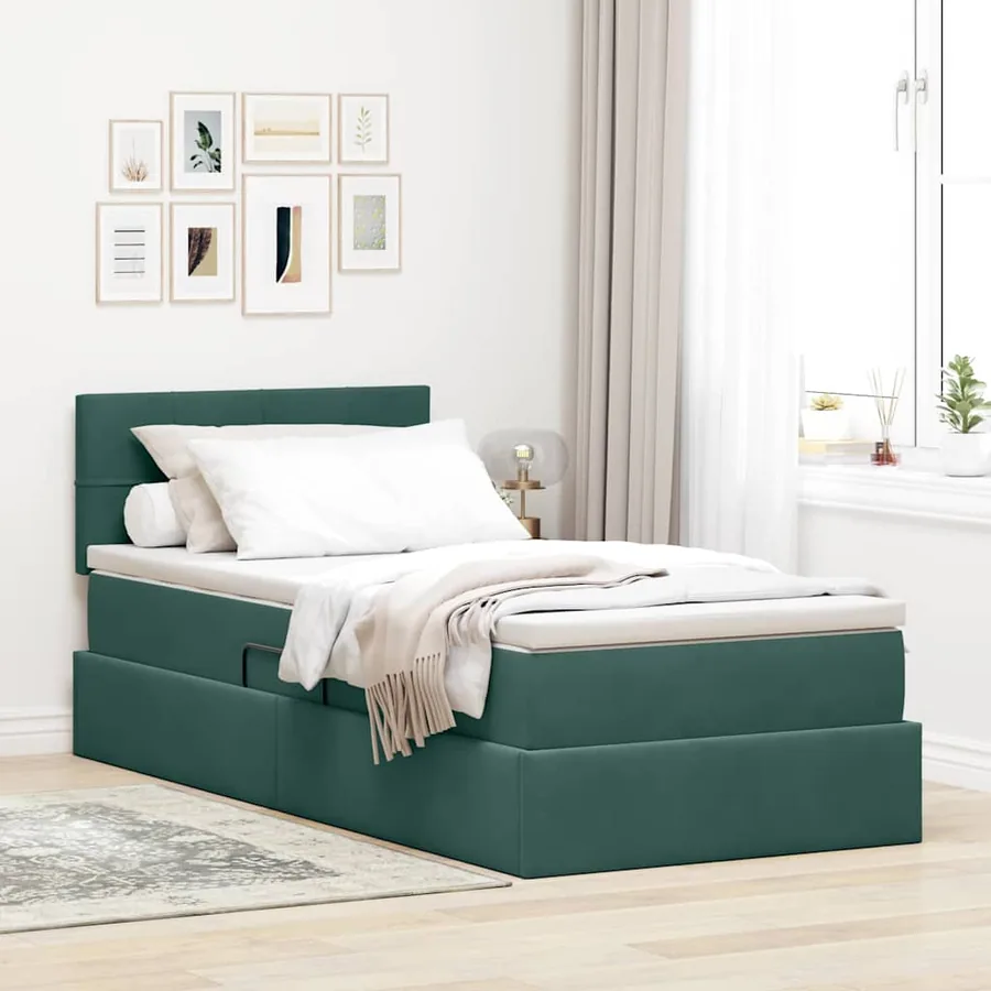 Lit de rangement LED avec matelas Vert foncé 90 x 190 cm