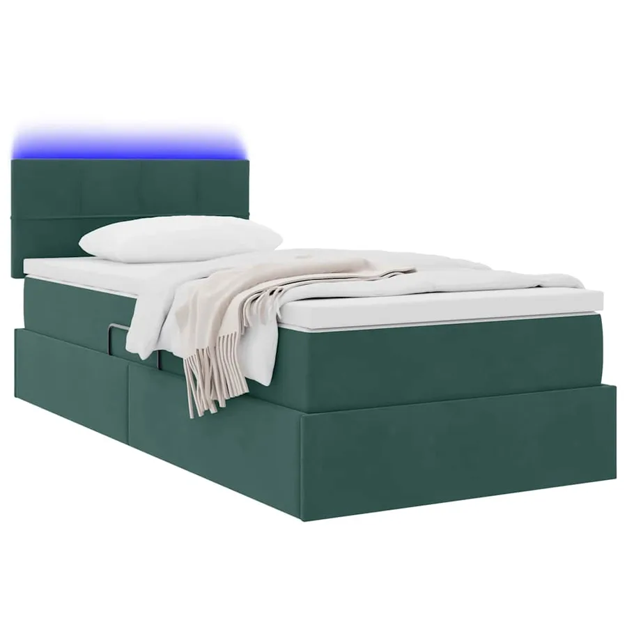 Lit de rangement LED avec matelas Vert foncé 90 x 190 cm - 3