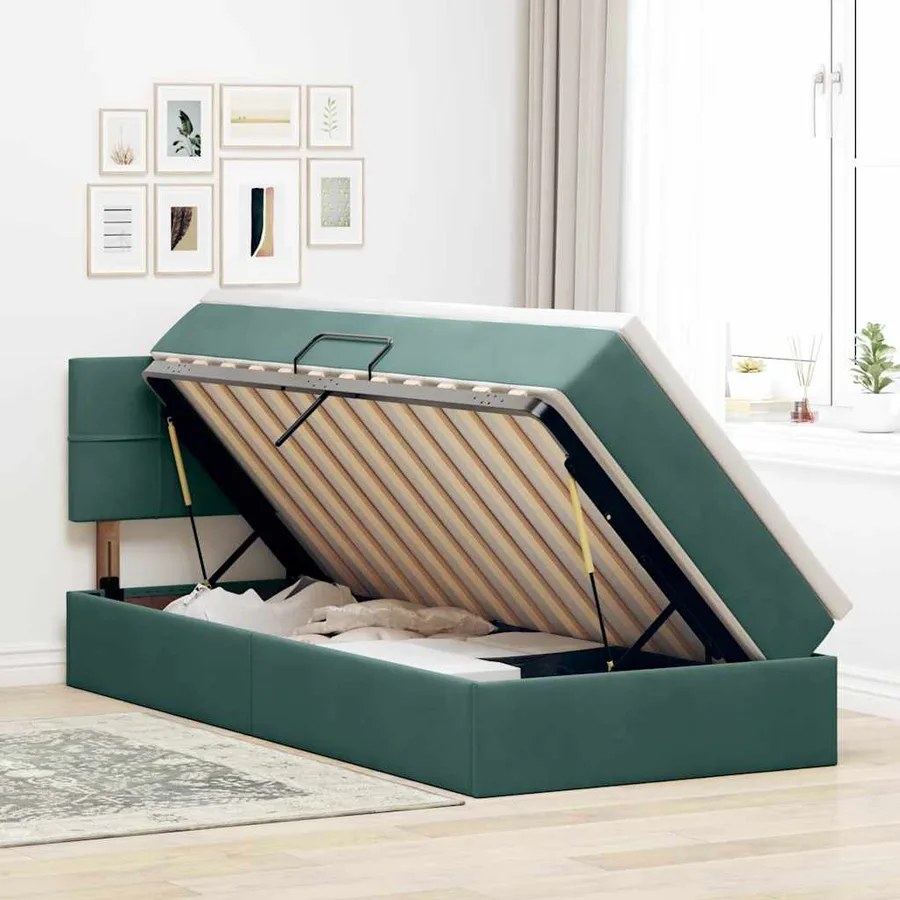 Lit de rangement LED avec matelas Vert foncé 90 x 190 cm - 4