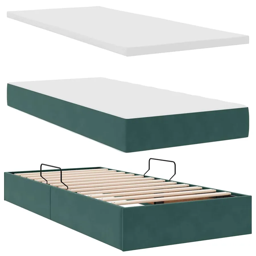 Lit de rangement LED avec matelas Vert foncé 90 x 190 cm - 9