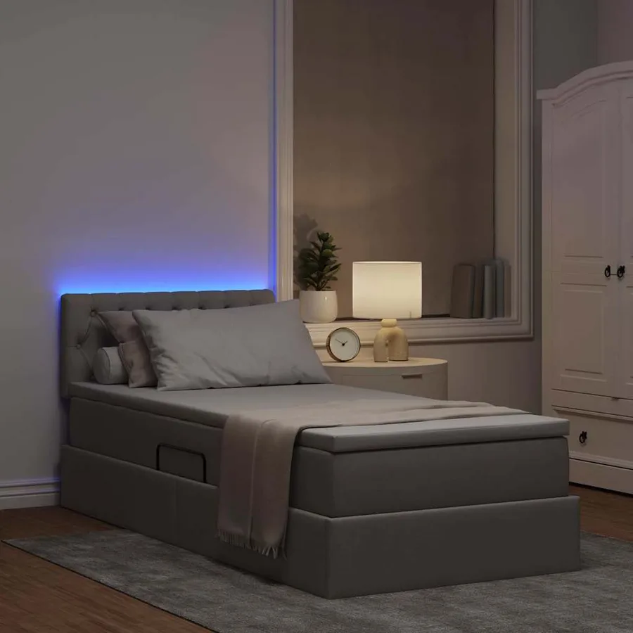 Lit de rangement LED avec matelas Taupe 90 x 190 cm Tissu - 5