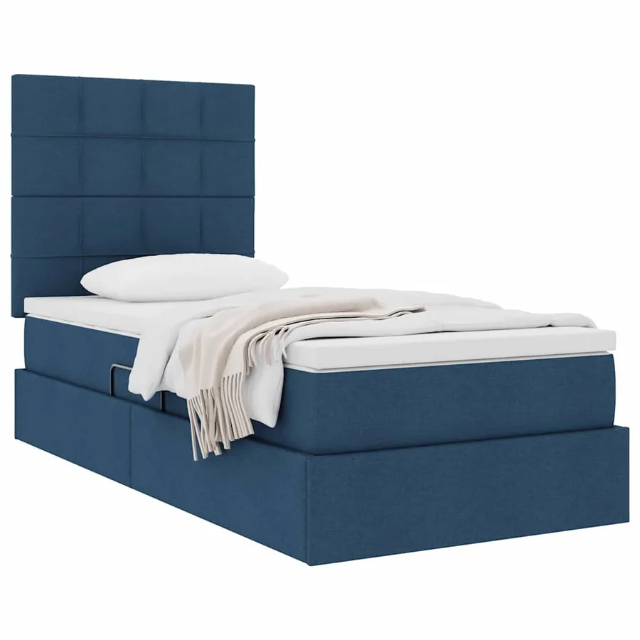 Lit avec rangement et matelas Bleu 90 x 190 cm tissu - 3