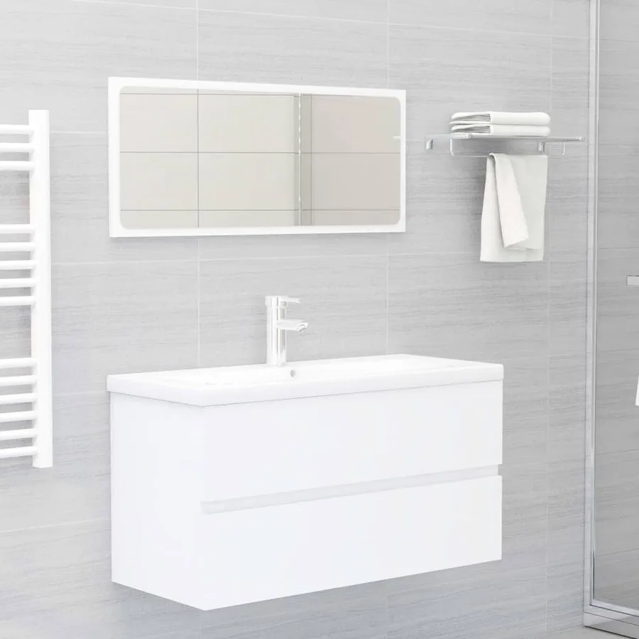 Armoire d'évier avec lavabo intégré Blanc Bois d'ingénierie - 10