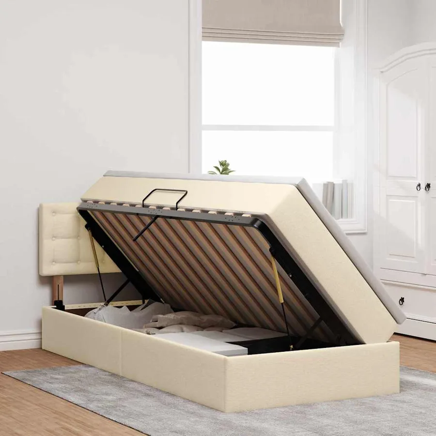 Lit de rangement LED avec matelas Crème 90 x 190 cm Tissu - 4