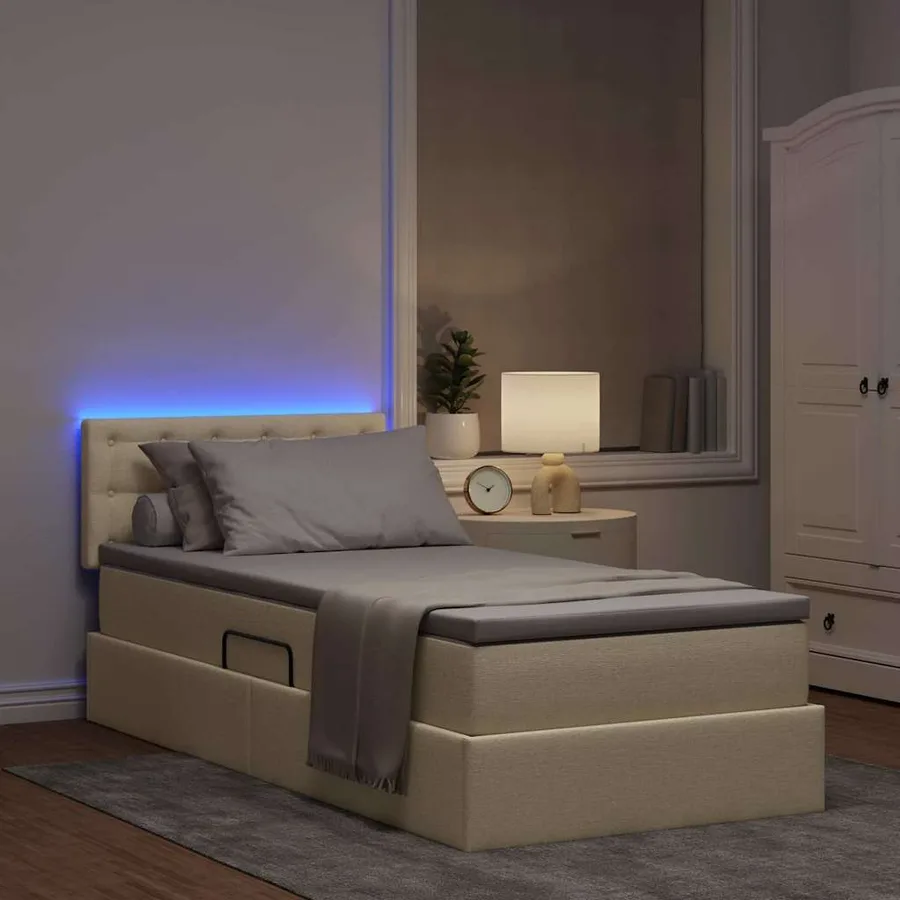 Lit de rangement LED avec matelas Crème 90 x 190 cm Tissu - 5