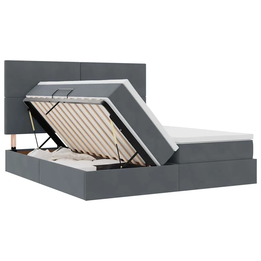 Lit de Rangement avec stockage Gris foncé 180 x 200 cm Velours - 7