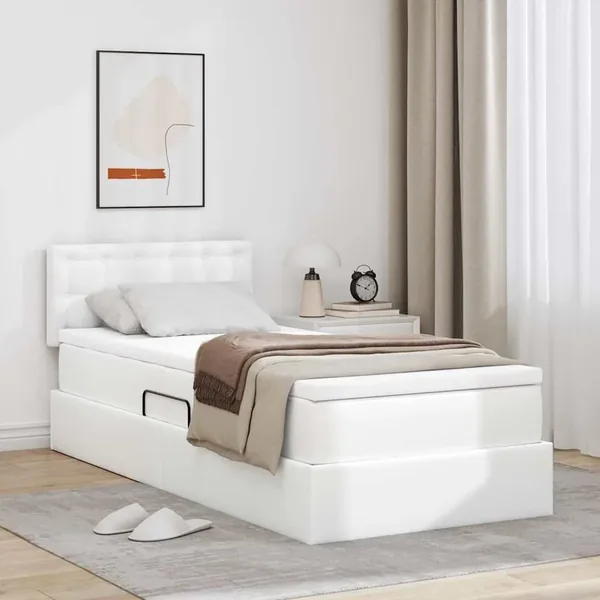 Lit avec rangement et matelas Blanc pur 90 x 190 cm Simili cuir
