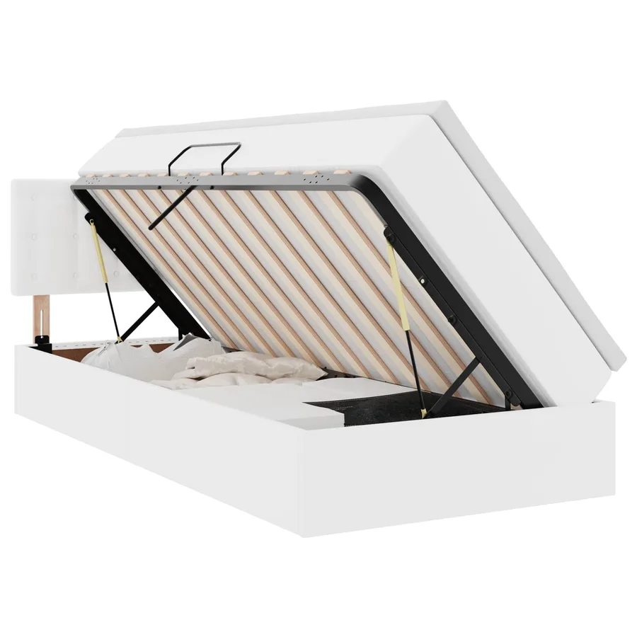 Lit avec rangement et matelas Blanc pur 90 x 190 cm Simili cuir - 2