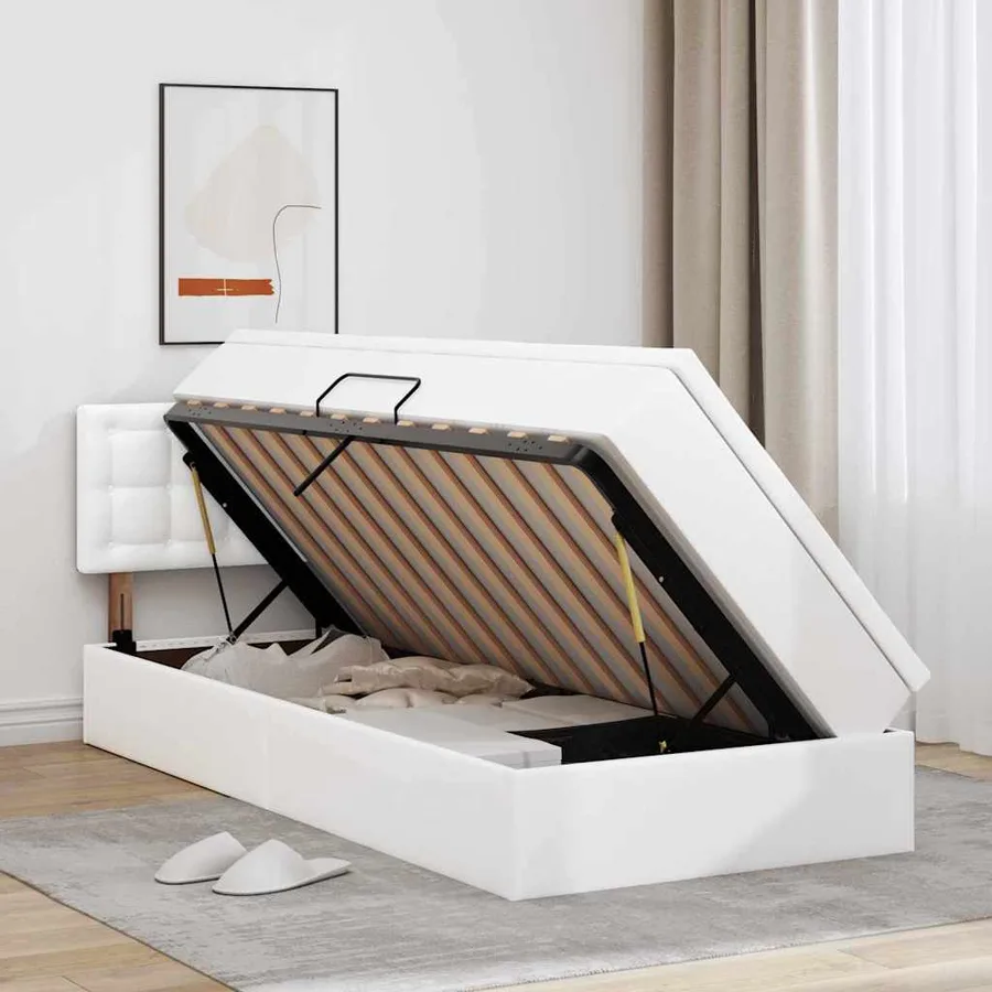 Lit avec rangement et matelas Blanc pur 90 x 190 cm Simili cuir - 4