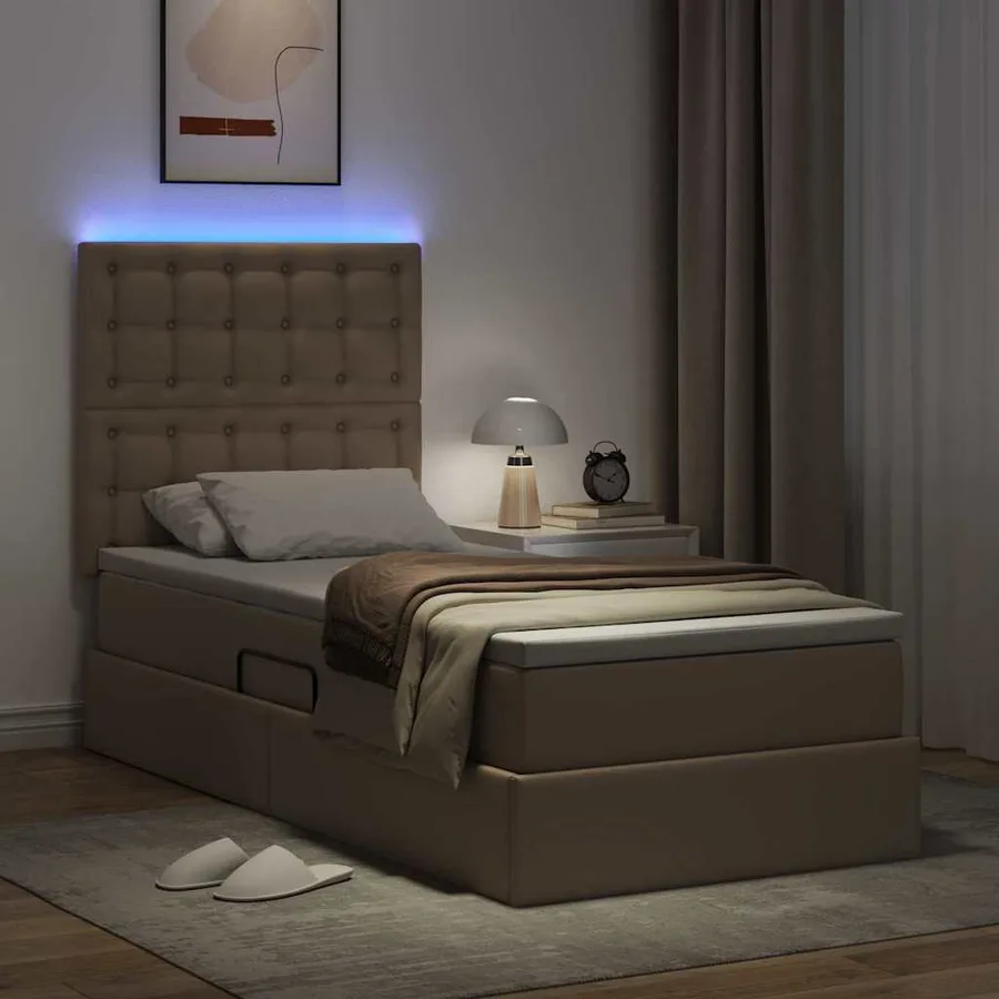 Lit avec rangement et LED Cappuccino 90 x 200 cm Simili cuir - 5