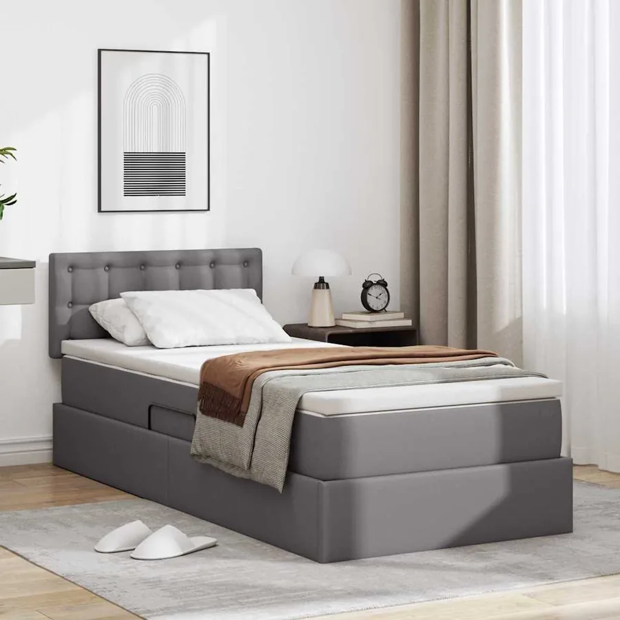 Lit avec rangement et matelas Gris 100 x 200 cm Simili cuir