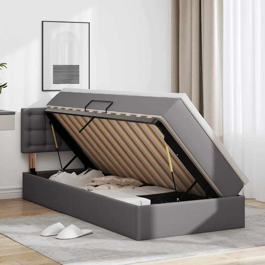 Lit avec rangement et matelas Gris 100 x 200 cm Simili cuir - 4