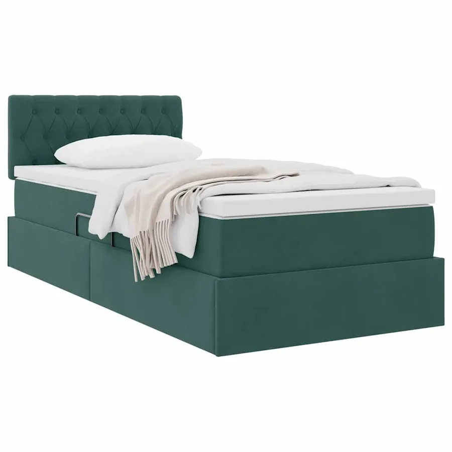 Lit de Rangement avec matelas Vert foncé 90 x 190 cm Velours - 3