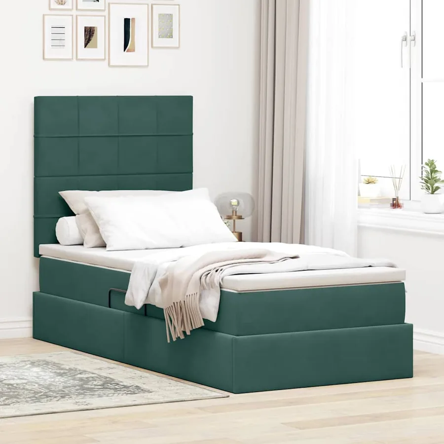 Lit de rangement LED avec matelas Vert foncé 90 x 190 cm