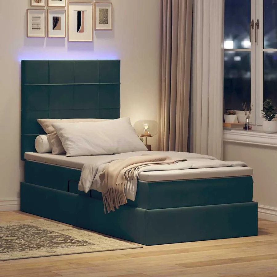 Lit de rangement LED avec matelas Vert foncé 90 x 190 cm - 5