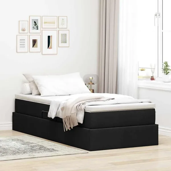Lit avec rangement et matelas Noir 90 x 190 cm Polyester