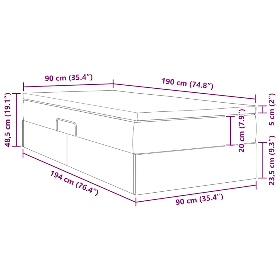 Lit avec rangement et matelas Noir 90 x 190 cm Polyester - 13