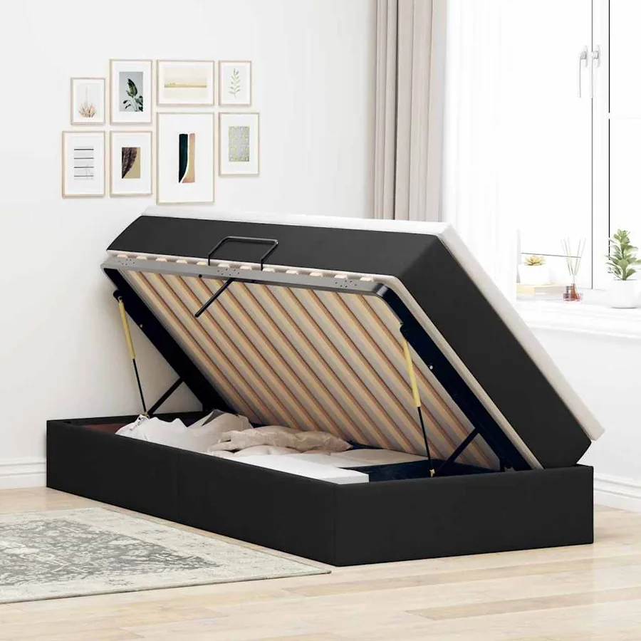 Lit avec rangement et matelas Noir 90 x 190 cm Polyester - 4