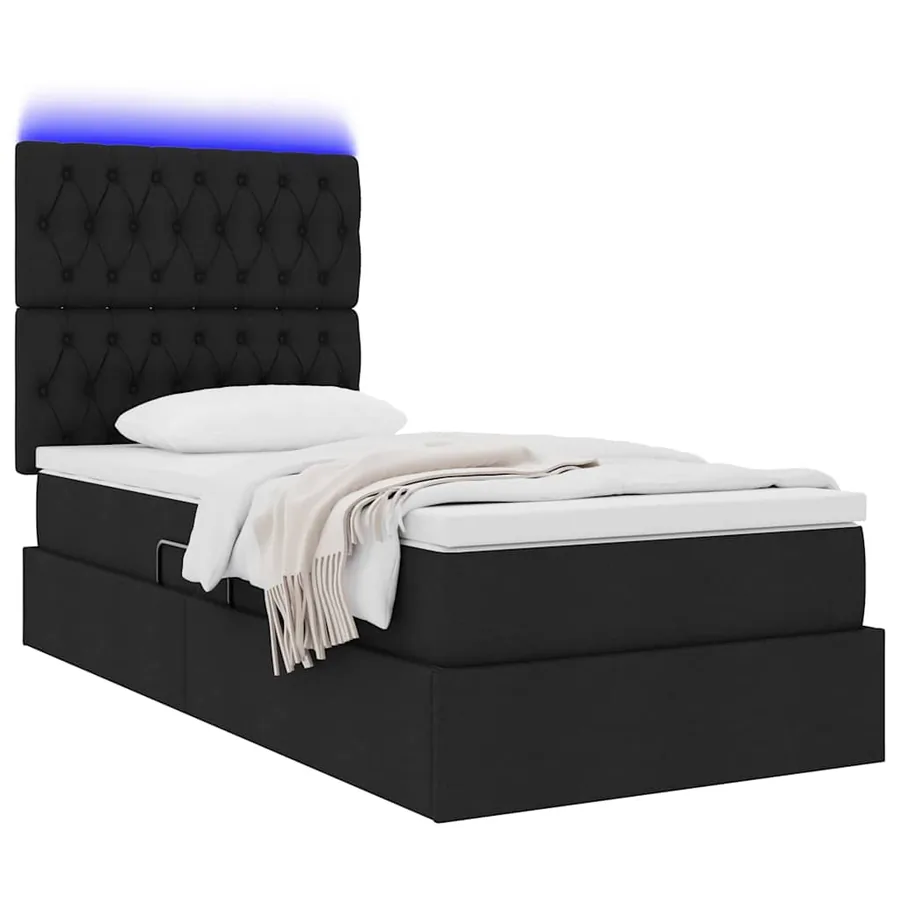 Lit de rangement LED avec matelas Noir 90 x 190 cm Tissu - 3