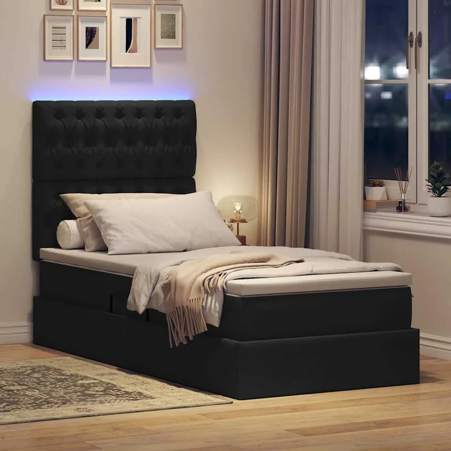 Lit de rangement LED avec matelas Noir 90 x 190 cm Tissu - 5